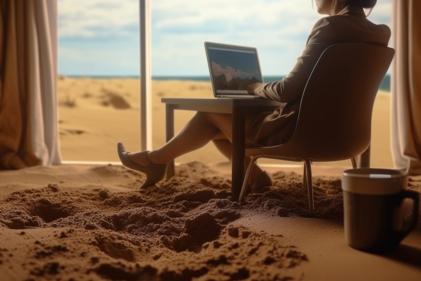 travail a domicile pieds dans le sable